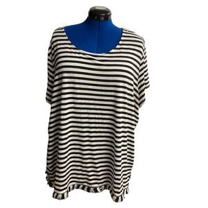 ISELA Woman Top, Black & White Striped, 3X, short sleeves,‎ Fringe hem